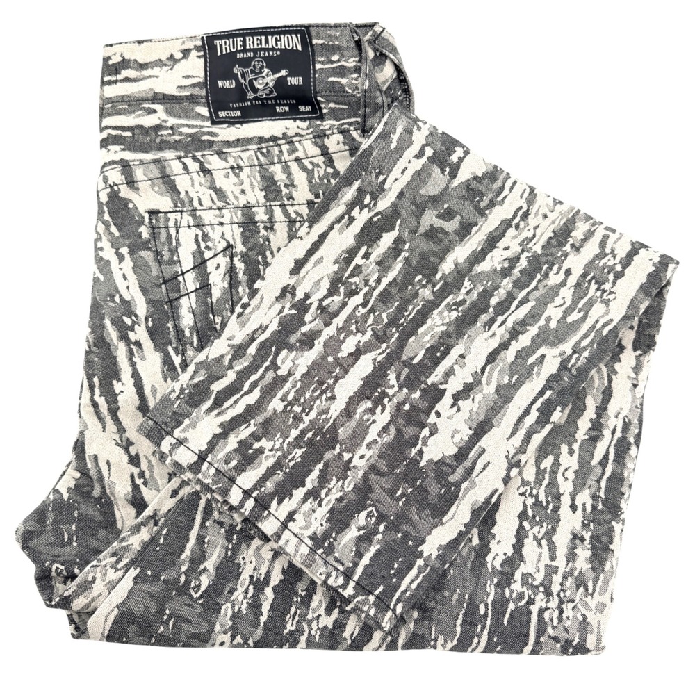 True Religion‎ Bobby Relaxed Baggy Mens 31 Grey/Cream Jacquard Jeans Y2K